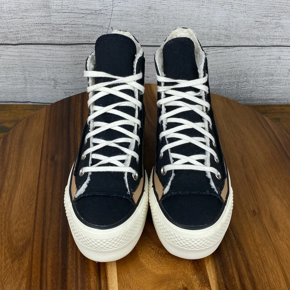 Converse Chuck Taylor All Star Raw Edge Platform High Black Champagne Tan Sz 6.5